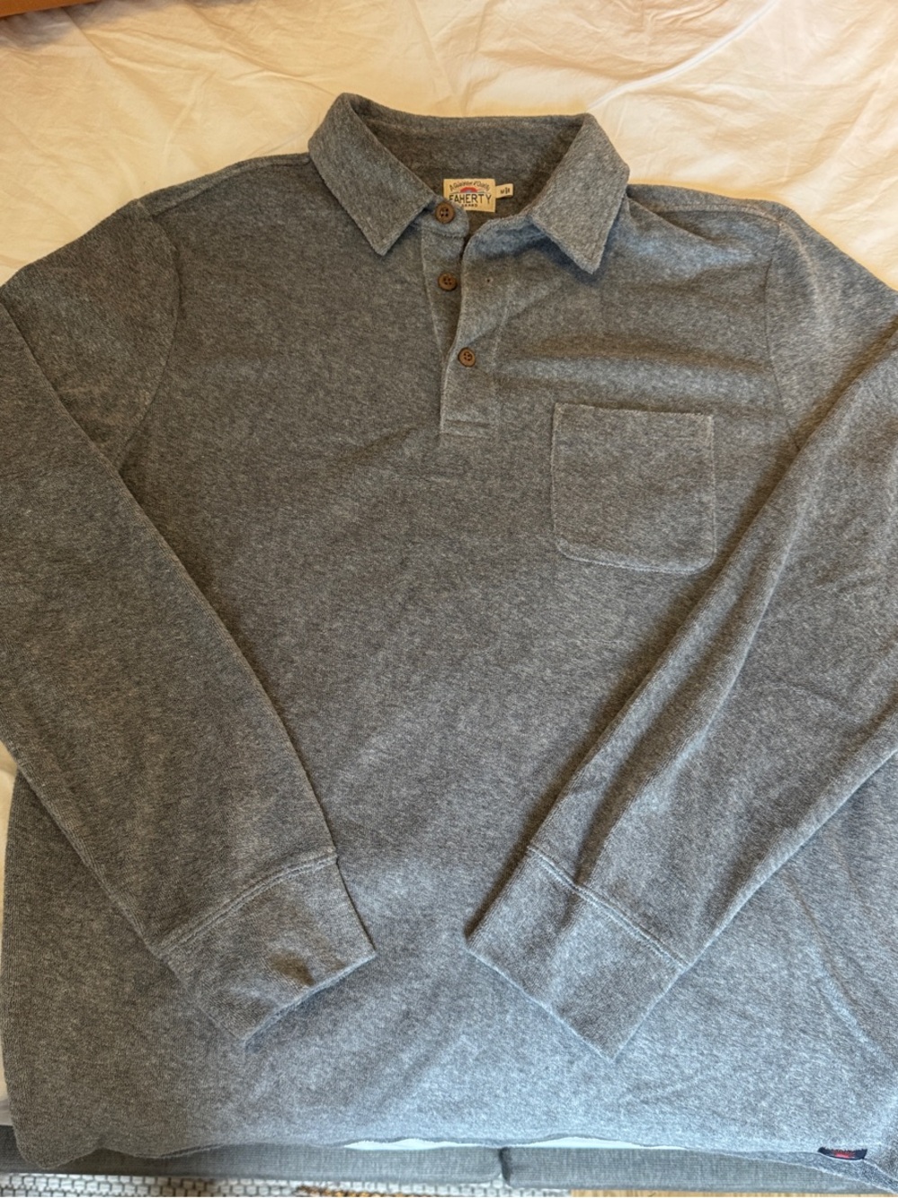Faherty Men's Long-Sleeve Polo in Charcoal Gray